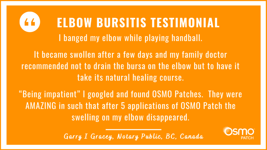 Testimonial: Severe Elbow Bursitis after playing handball. The OSMO Patch helped with recovery and the swelling disappeared in 5 applications.