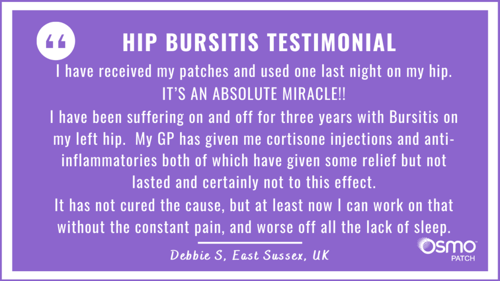 Testimonial: I used the OSMO Patch for hip bursitis last night. It is an absolute miracle.